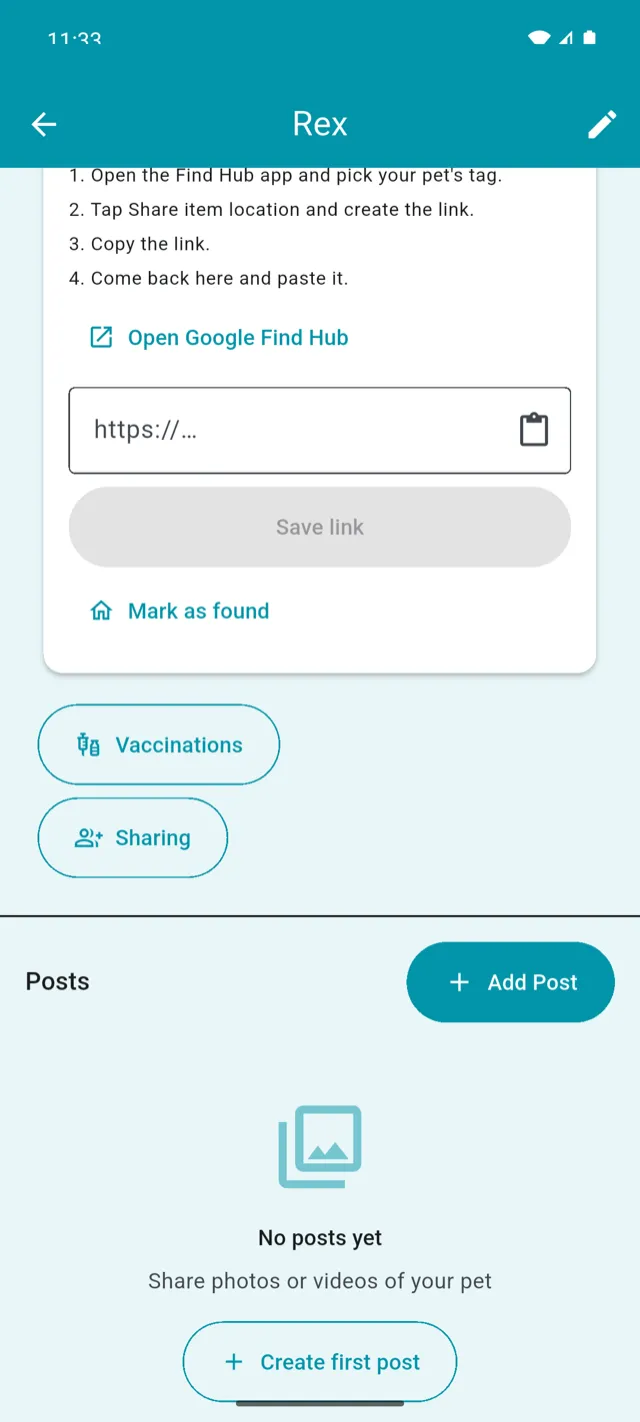 Four step instructions for pasting a Find Hub share link.